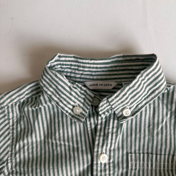 Janie & Jack Boys Green & White Striped Button-Down Shirt 18-24 Months - Picture 2 of 7